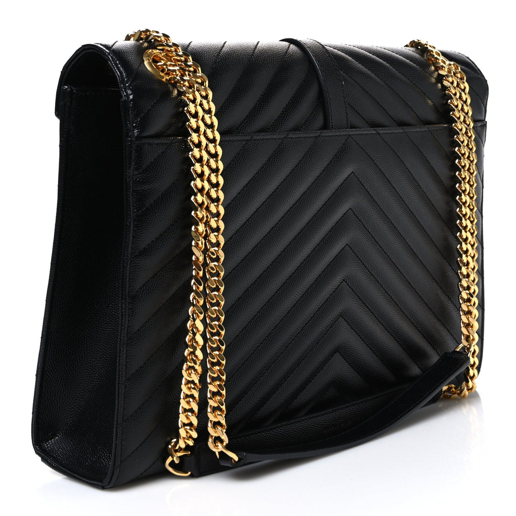 Grain De Poudre Matelasse Chevron Large Monogram Satchel Black