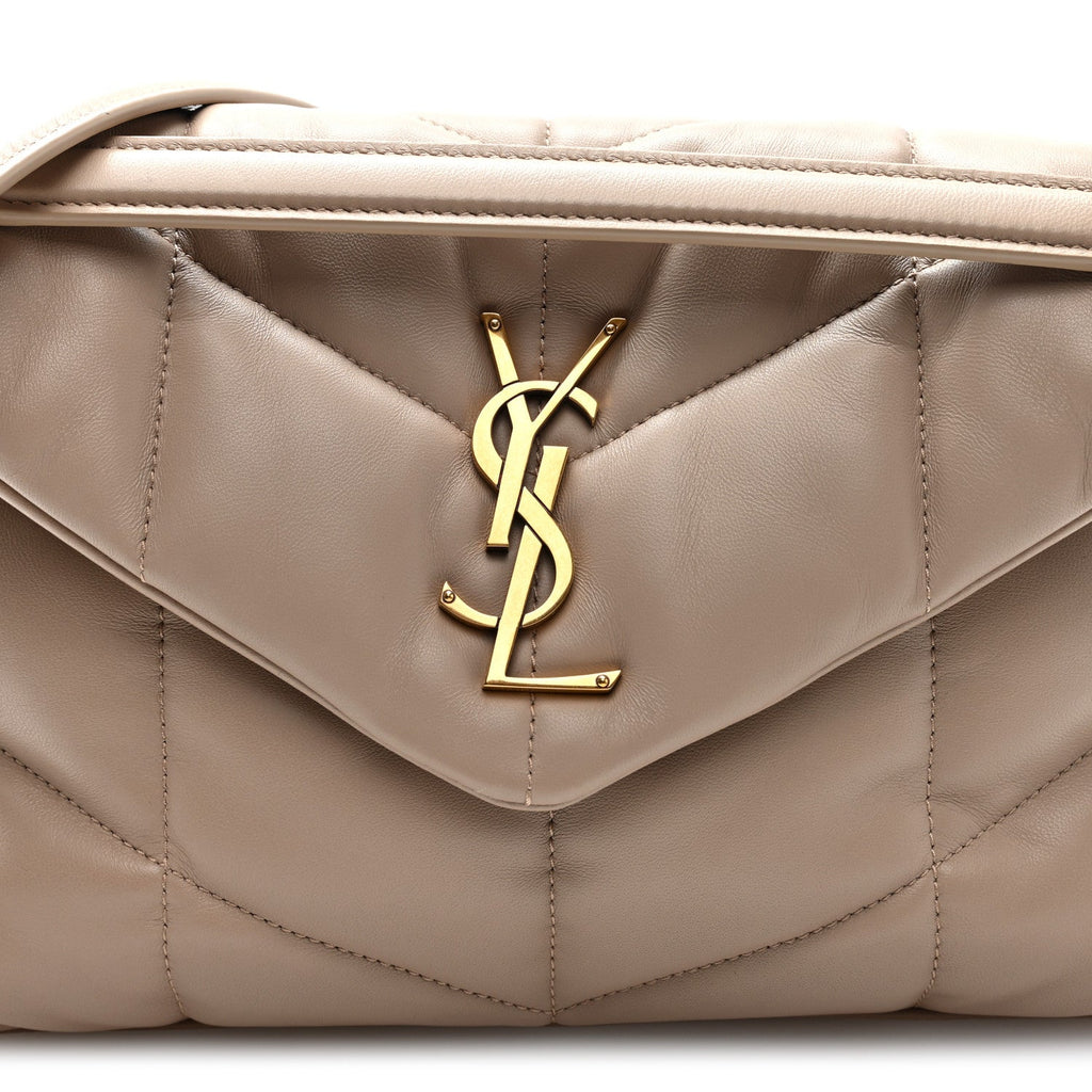 Lambskin Quilted Small Loulou Puffer Monogram Chain Satchel Dark Beige