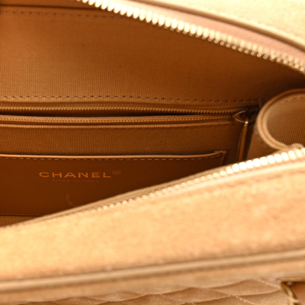 Suede Quilted CC Tassel Camera Case Light Brown