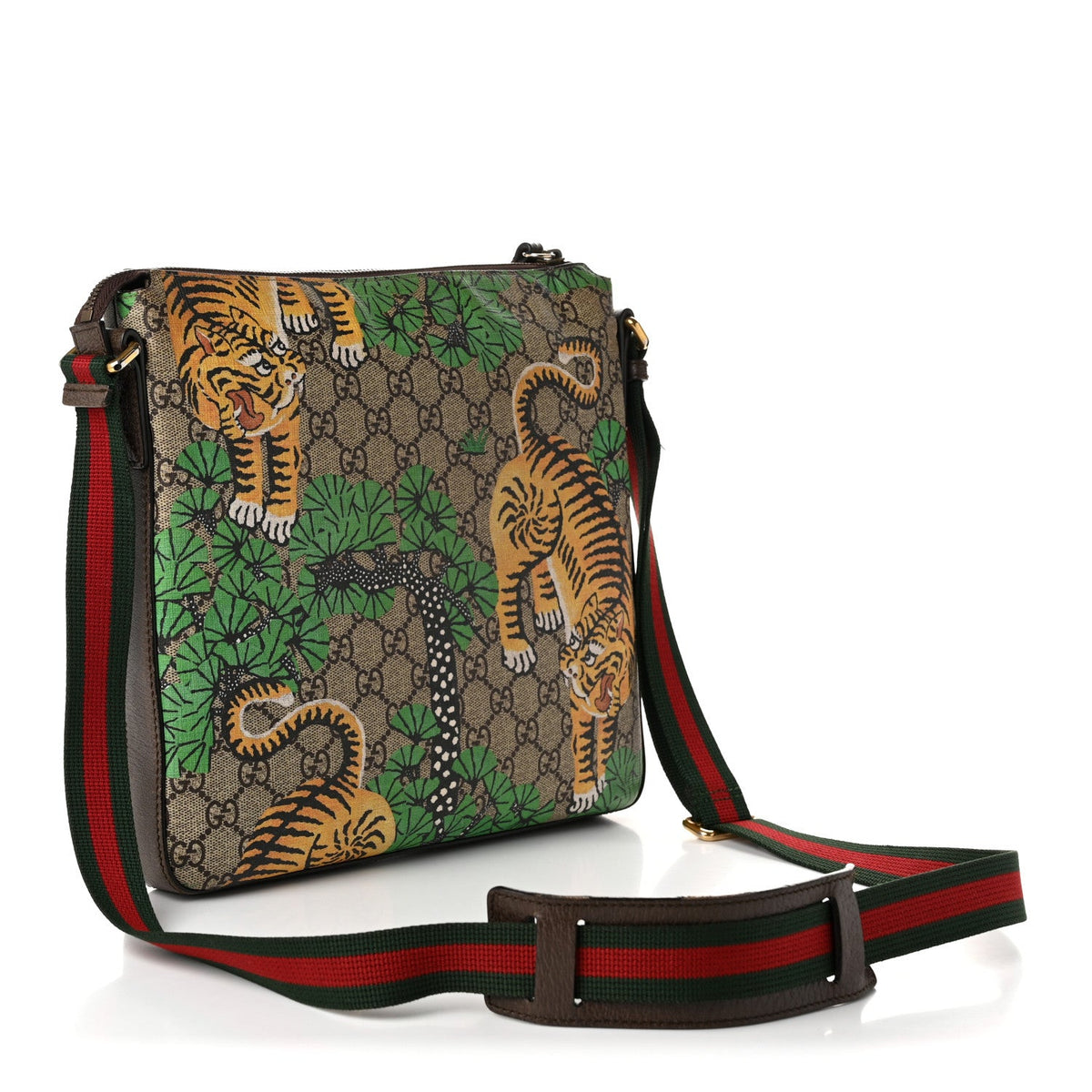 GG Supreme Monogram Bengal Web Medium Flat Messenger Beige Yard