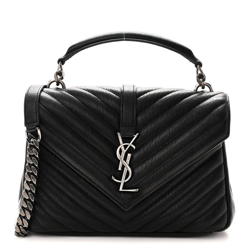 Sheepskin Matelasse Chevron Monogram Medium College Bag Black