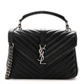 Sheepskin Matelasse Chevron Monogram Medium College Bag Black