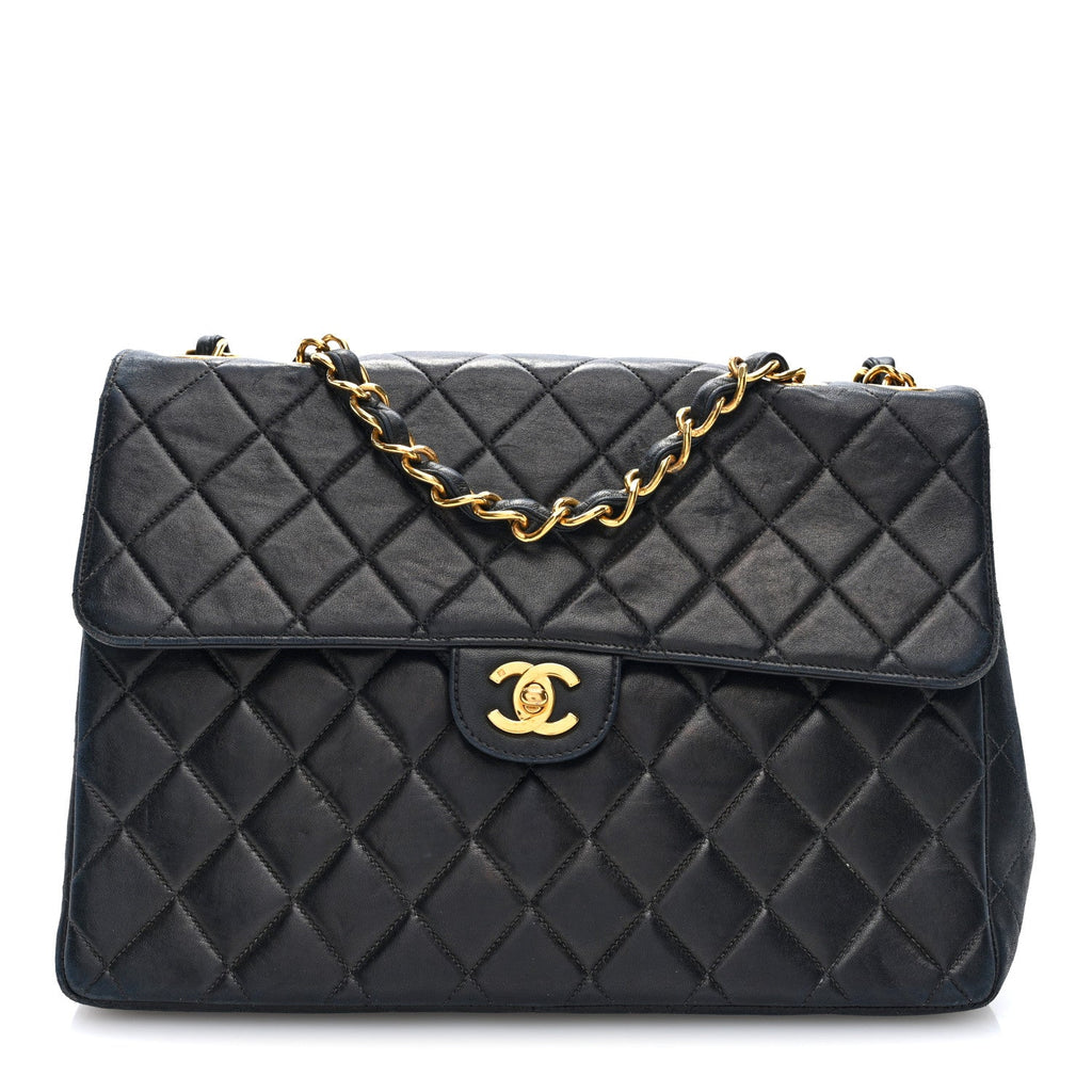 Lambskin Quilted Jumbo Single Flap Black
