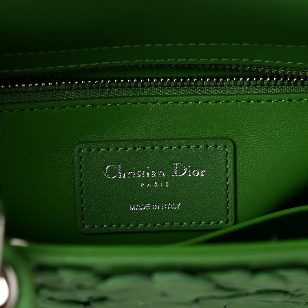 Lambskin Clover Allover Embroidered Mini Lady Dior Lucky Green