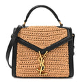 Raffia Calfskin Mini Classic Monogram Cassandra Top Handle Black Natural