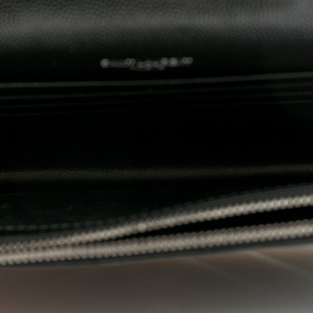 Grain De Poudre Matelasse Chevron Monogram Envelope Chain Wallet Black