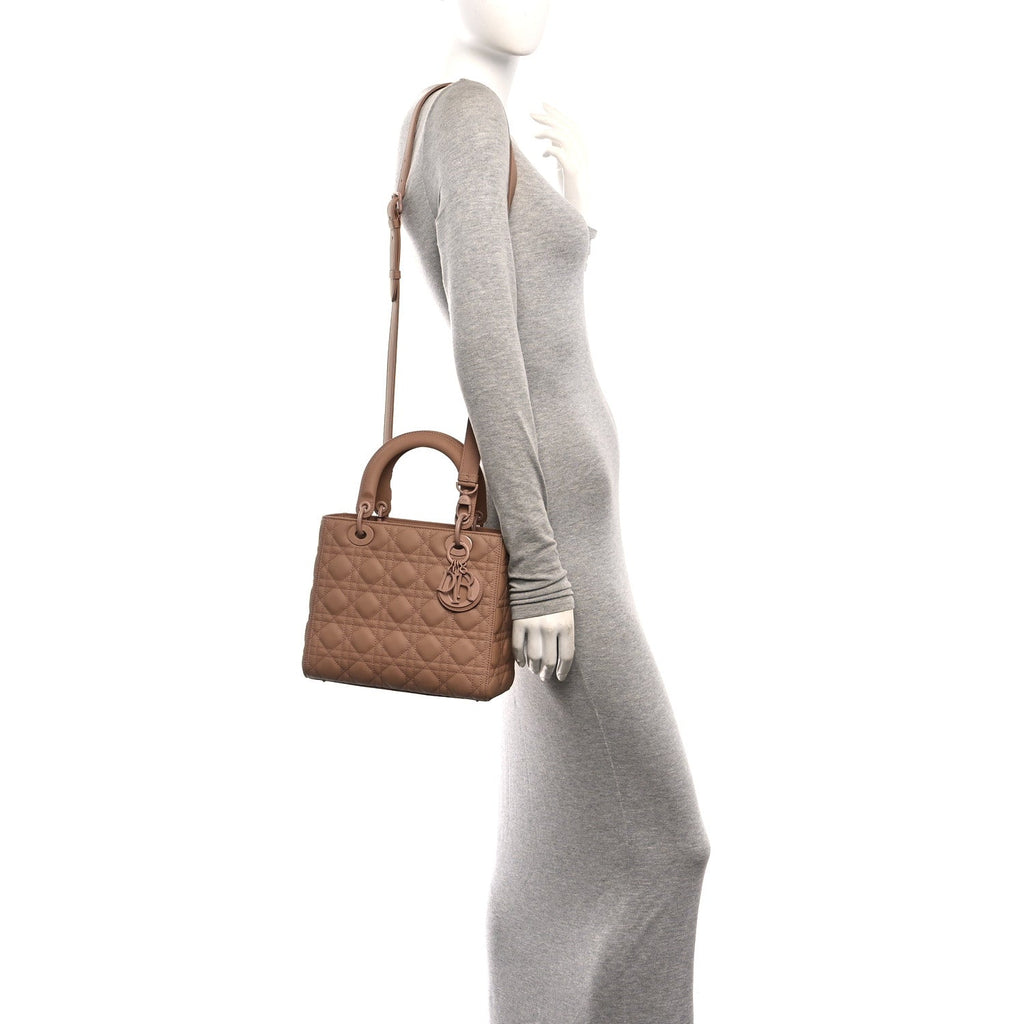 Ultra Matte Calfskin Cannage Medium Lady Dior Beige