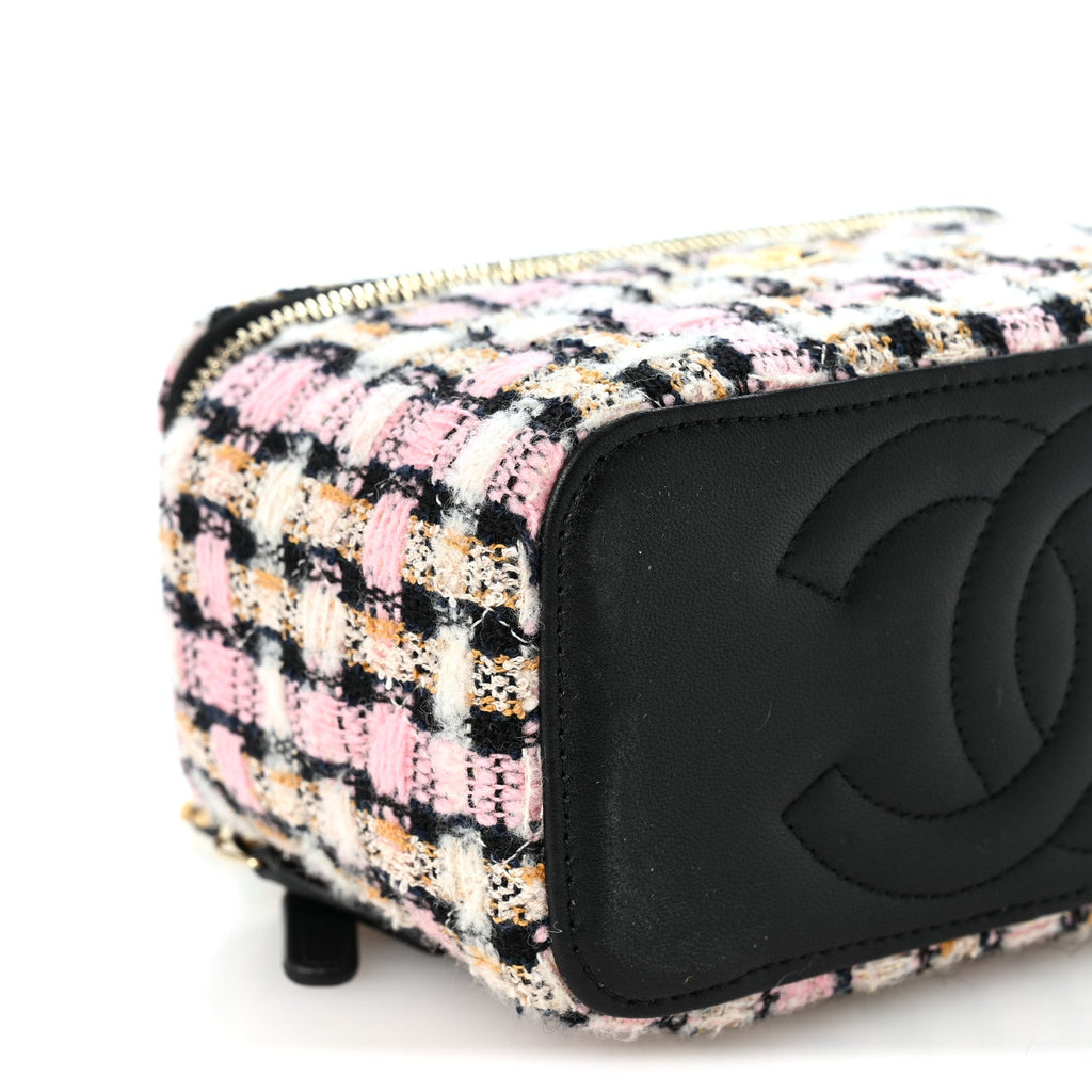 Tweed Pearl Crush Small Vanity Case With Chain Pink Multicolor