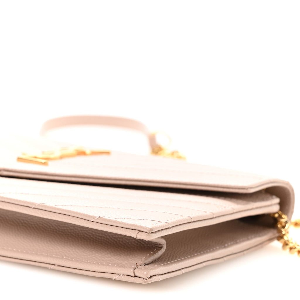 Grain De Poudre Matelasse Chevron Monogram Envelope Chain Wallet Rose Antic