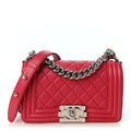 Calfskin Quilted Small Boy Flap  Dark Pink