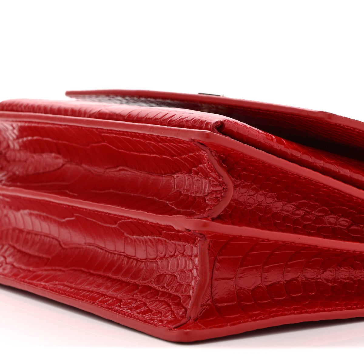 Calfskin Crocodile Embossed Medium Monogram Sunset Rouge Eros