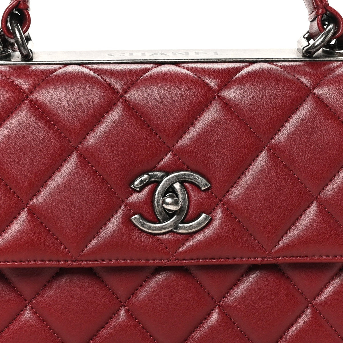 Lambskin Quilted Small Trendy CC Flap Dual Handle Bag Burgundy
