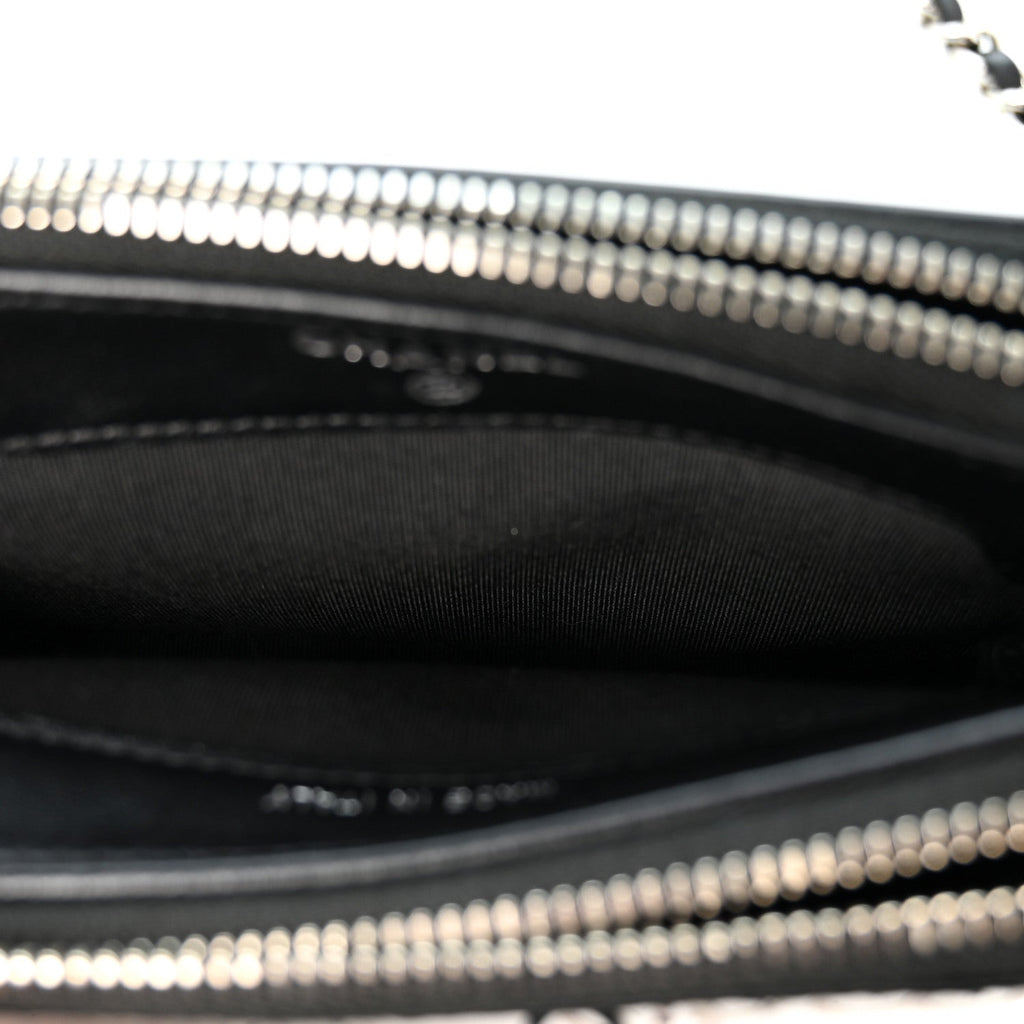 Sequin Lambskin Summer Night Clutch With Chain  Black Silver