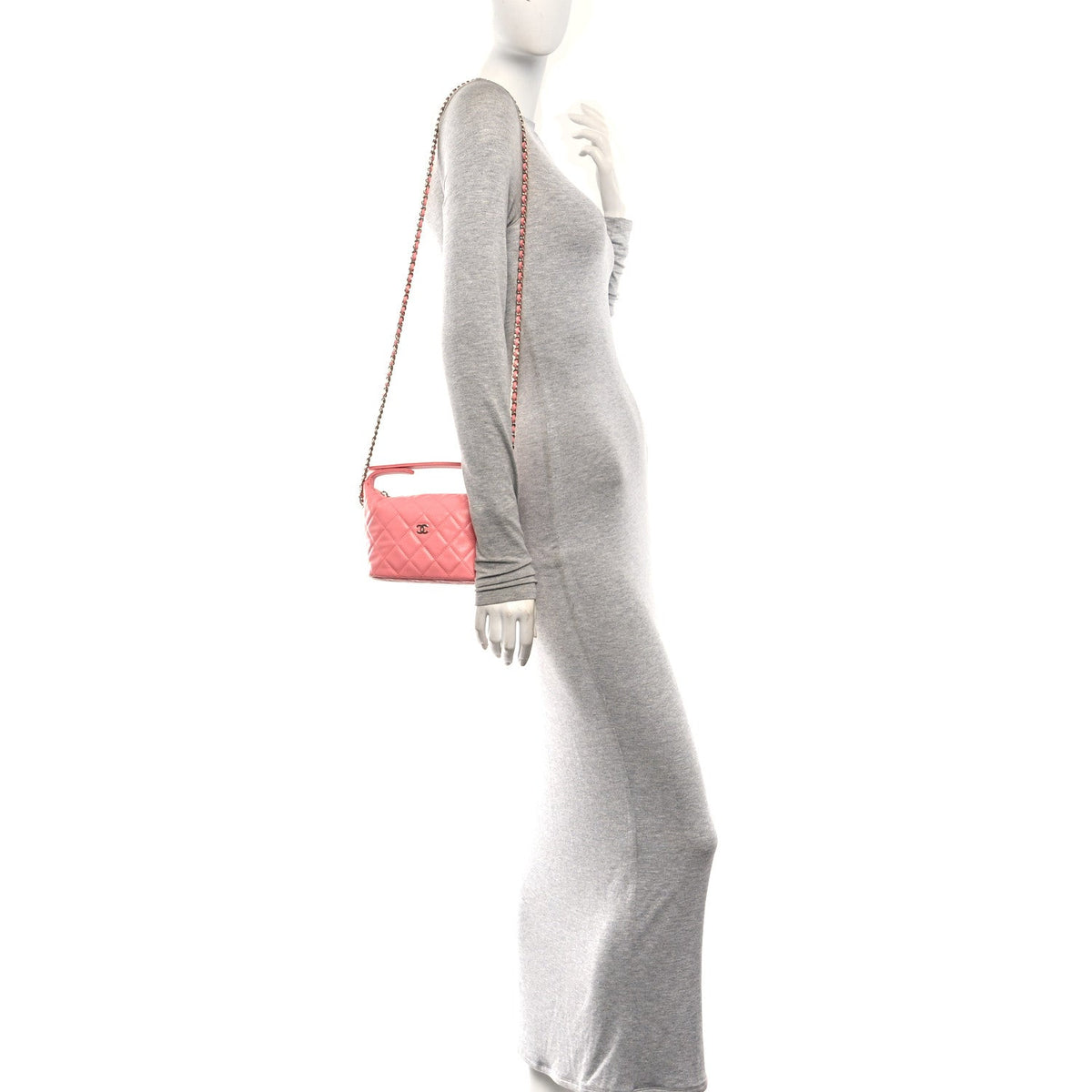 Caviar Quilted Hobo Clutch With Chain Pink