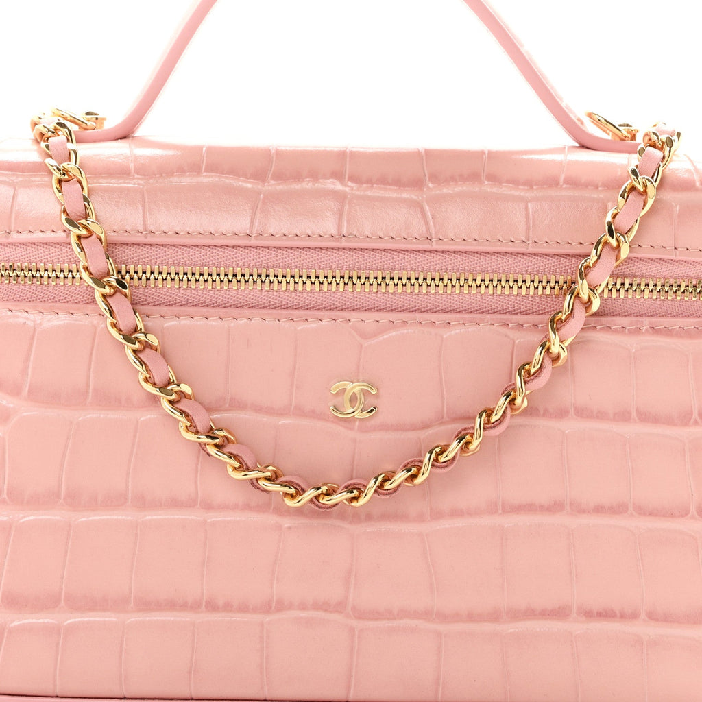 Calfskin Crocodile Embossed Crococo Exoticoco Vanity With Chain Light Pink