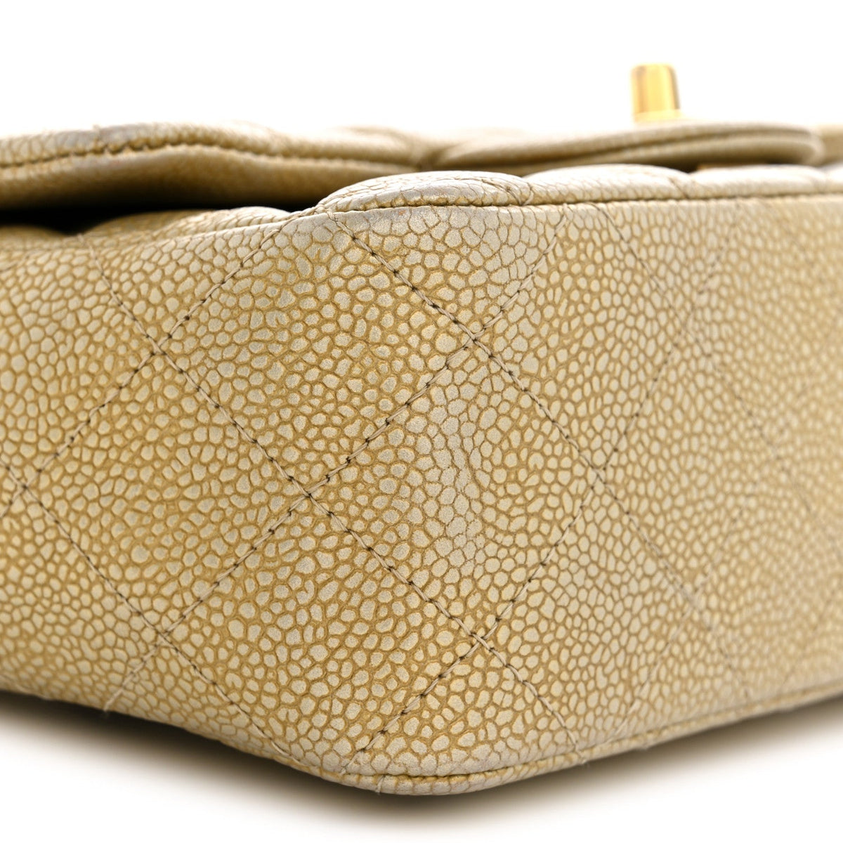Metallic Caviar Quilted Mini Rectangular Flap Gold