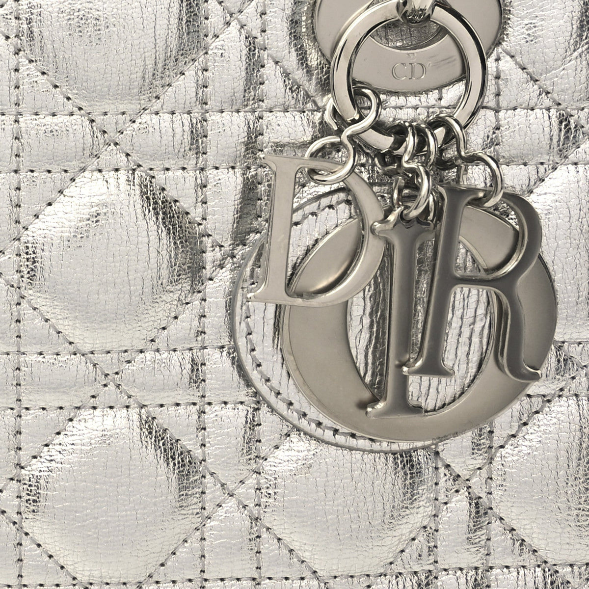 Metallic Grained Calfskin Cannage Small Lucky Badges My Lady Dior Silver