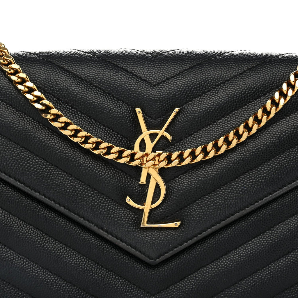 Grain De Poudre Matelasse Chevron Monogram Chain Wallet Black