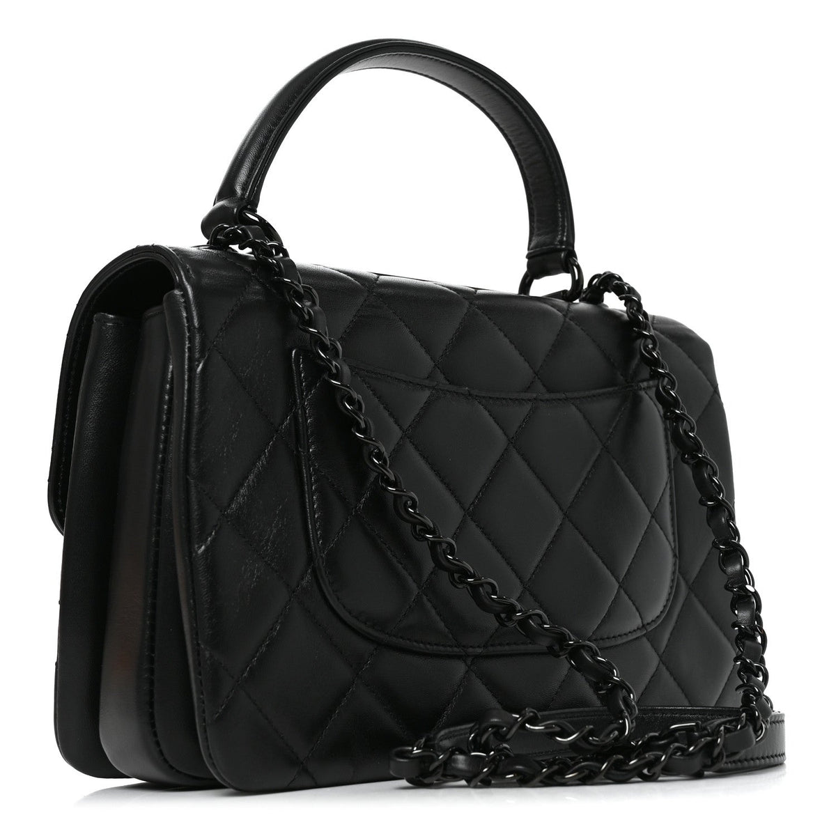 Lambskin Quilted Small Trendy CC Dual Handle Flap Bag So Black