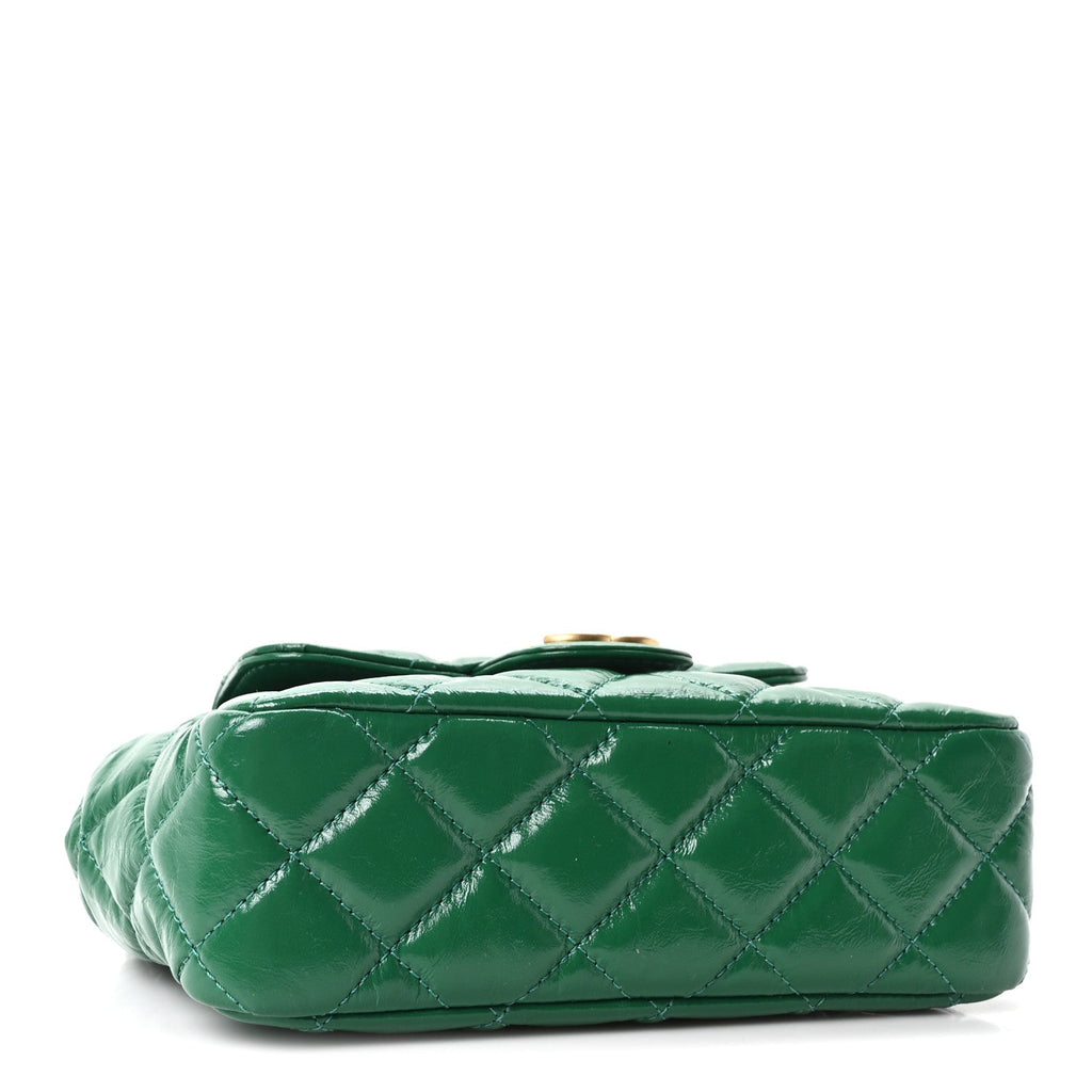 Shiny Crumpled Calfskin Quilted Small Wavy CC Hobo Green