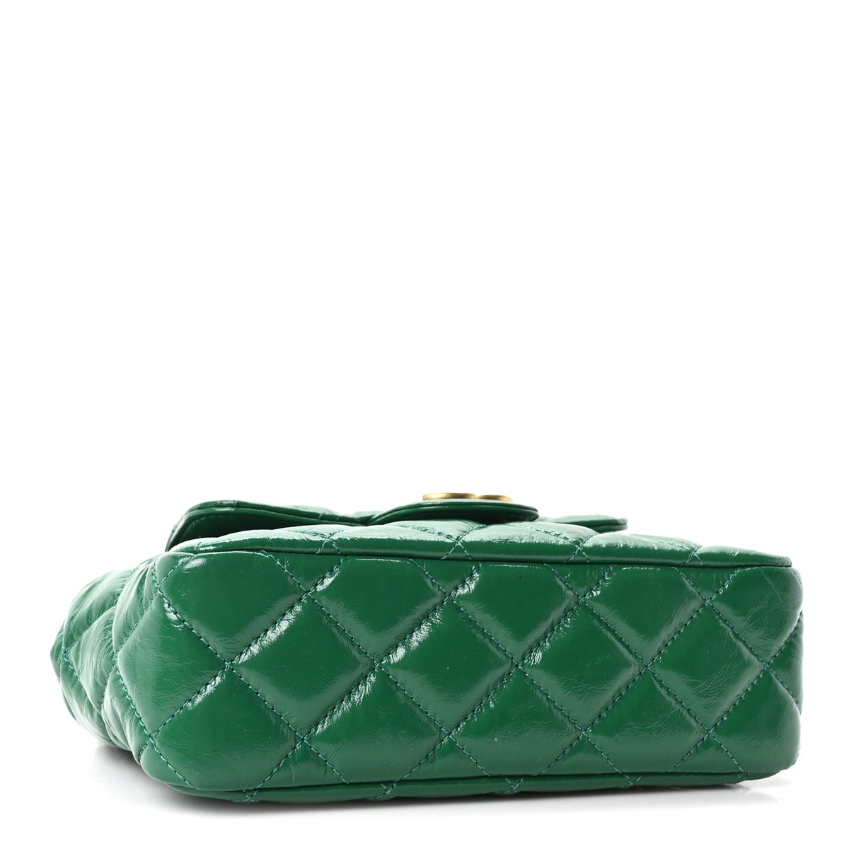 Shiny Crumpled Calfskin Quilted Small Wavy CC Hobo Green