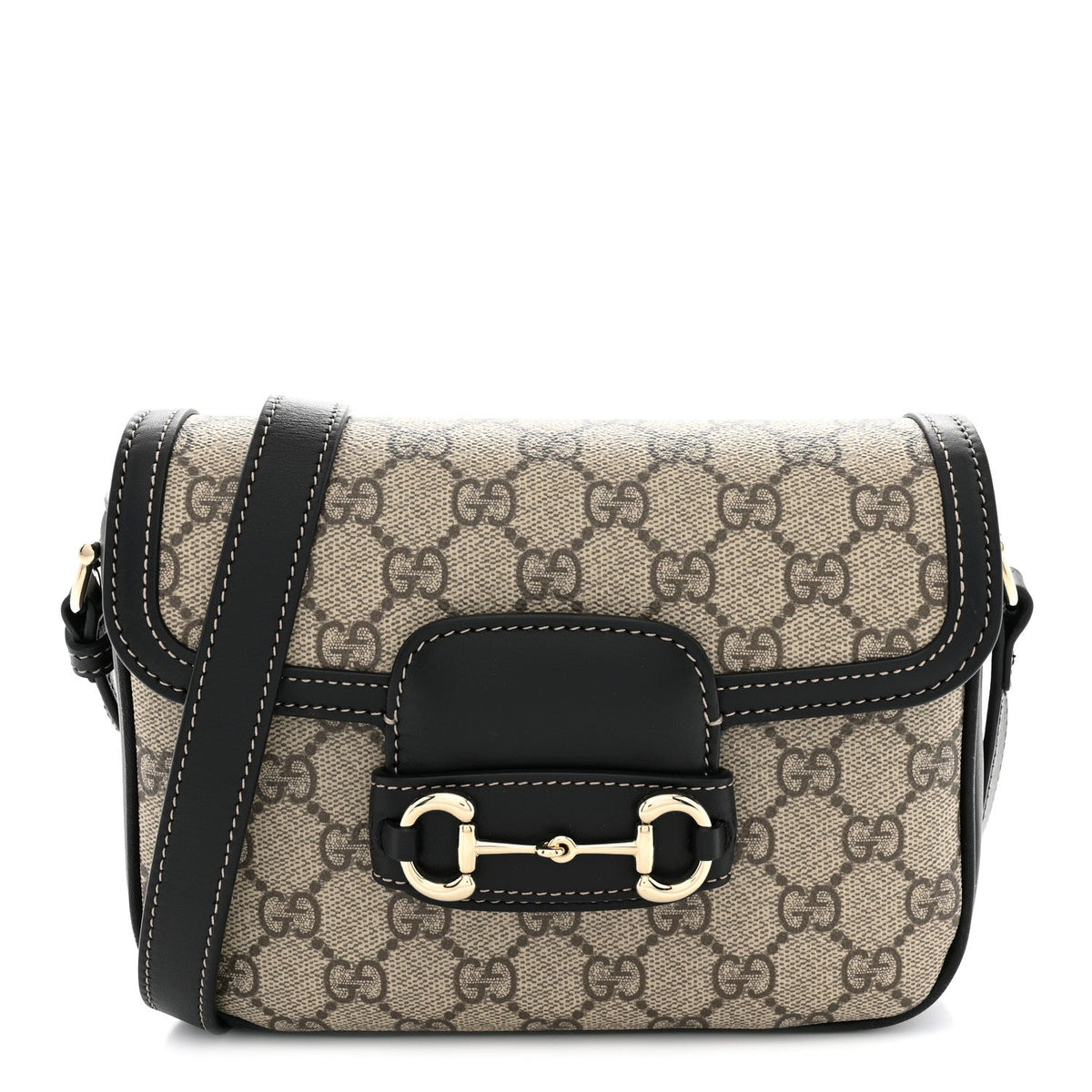GG Supreme Monogram Horsebit 1955 Soft Small Shoulder Bag Beige Black