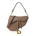 Grained Calfskin Saddle Bag With Strap Warm Taupe