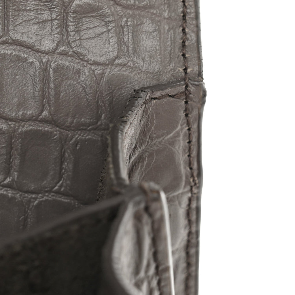Calfskin Crocodile Embossed Medium Monogram Sunset Fog