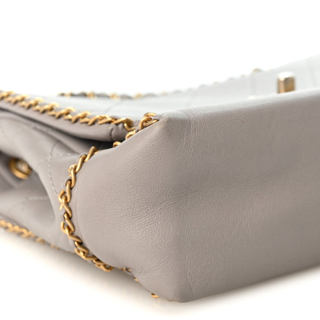 Calfskin Stitched Chain Flap Grey