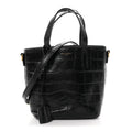 Calfskin Crocodile Embossed Paris Mini Toy Shopper Tote Black