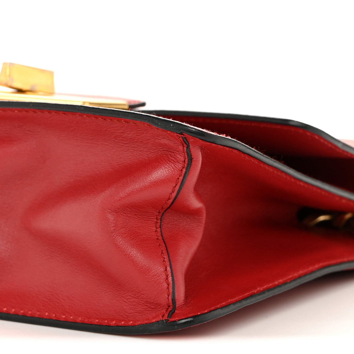 Saffiano Turn Lock Chain Shoulder Bag Fuoco
