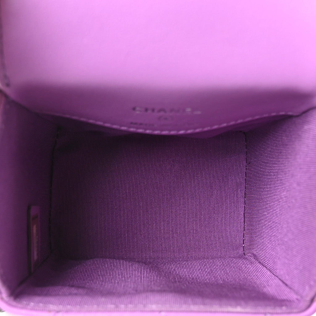 Lambskin Quilted Mini Box Bag Purple