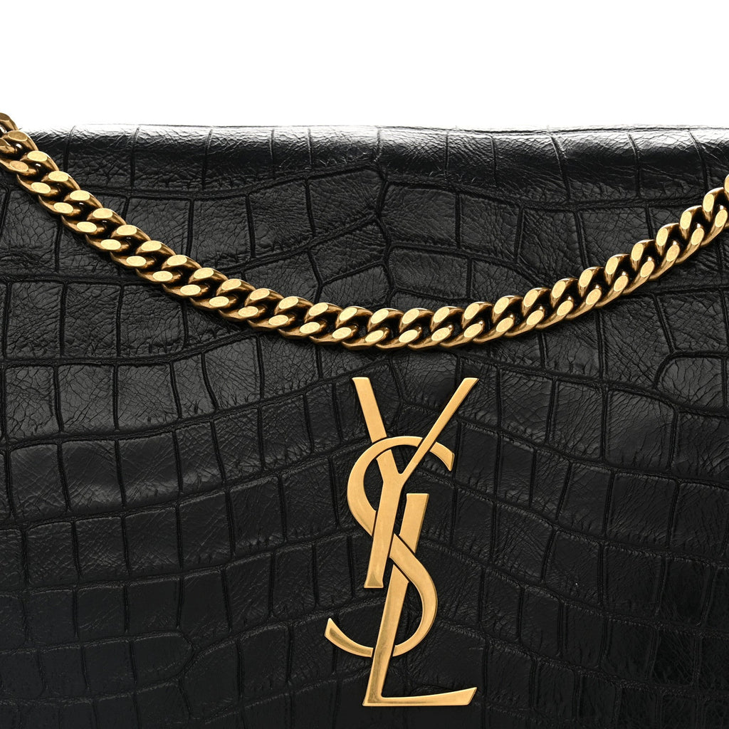 Calfskin Crocodile Embossed Suede Medium Reversible Monogram Kate Satchel Military Taupe
