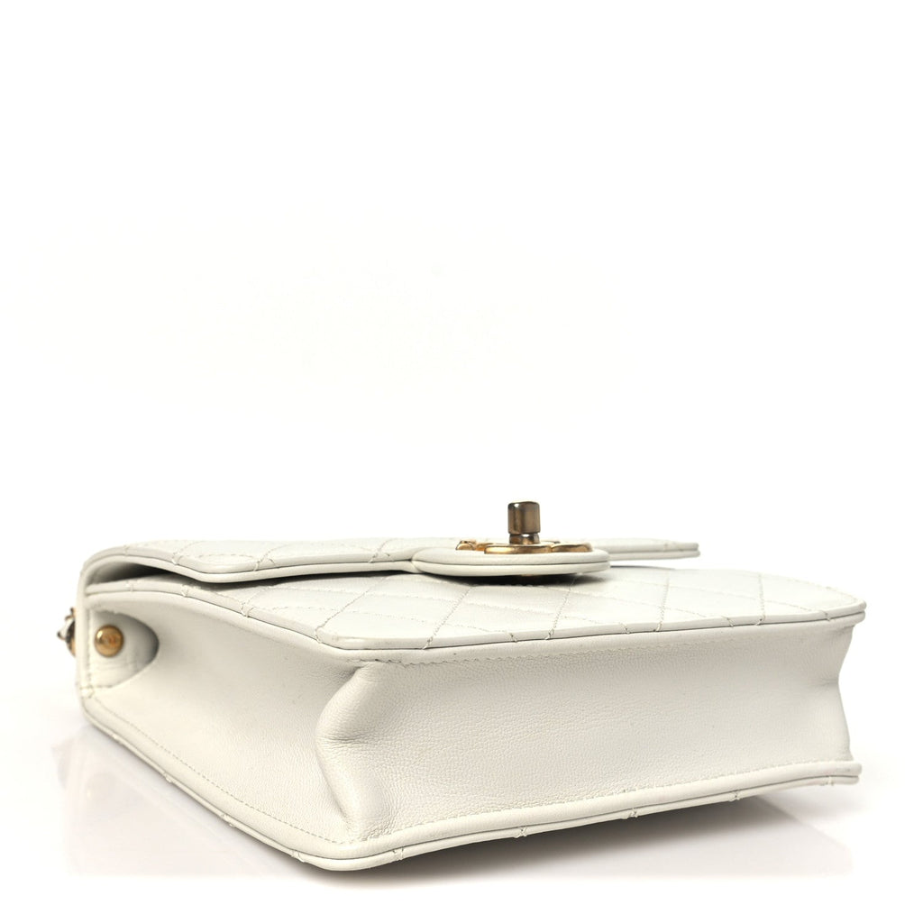 Goatskin Quilted Chic Pearls Flap White