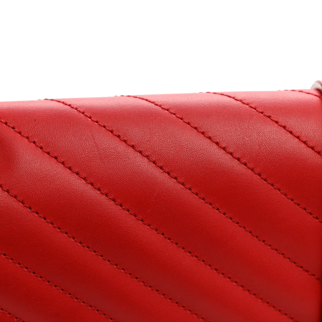Smooth Calfskin Matelasse Chevron Large Monogram Satchel Lipstick Red