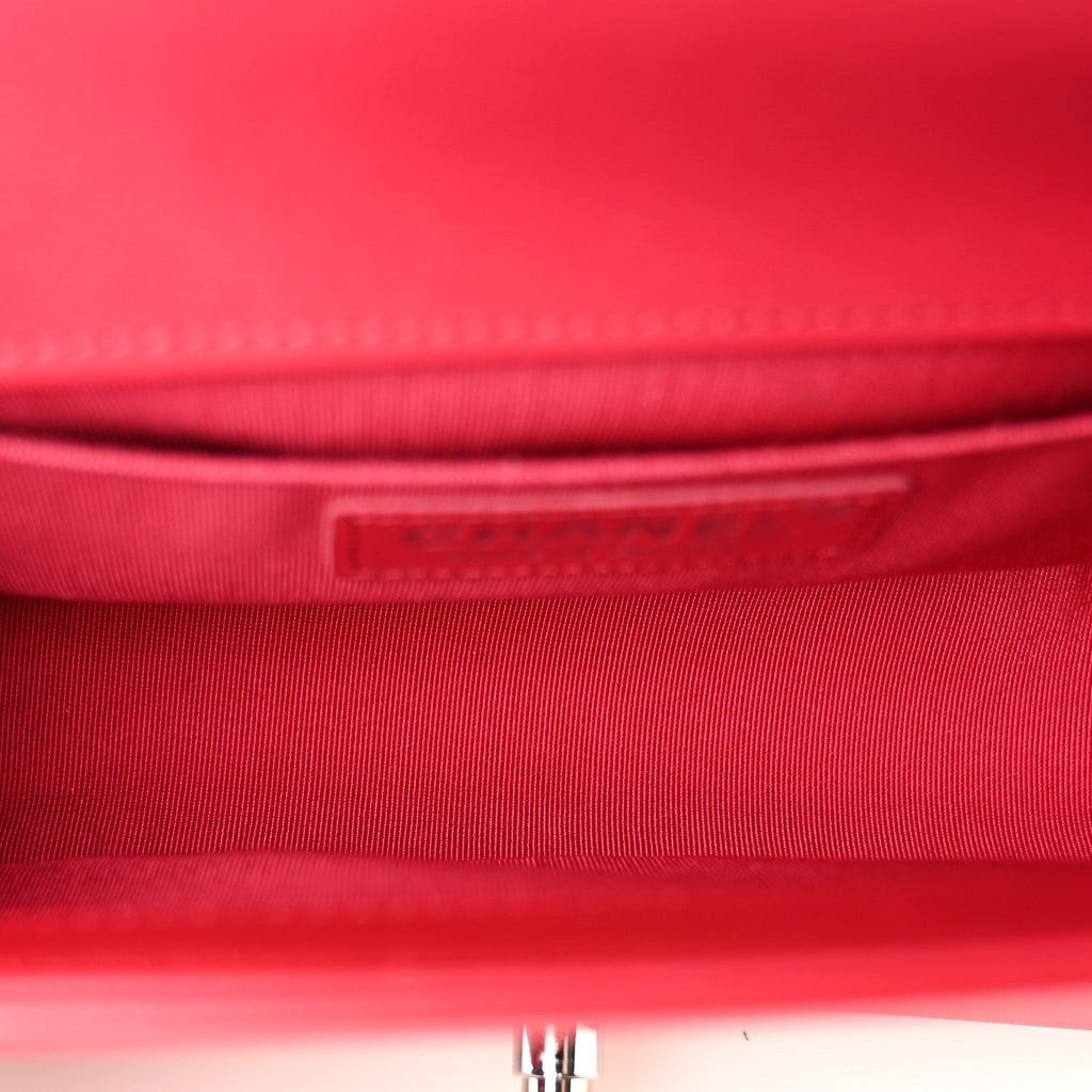 Calfskin Quilted Small Boy Flap  Dark Pink
