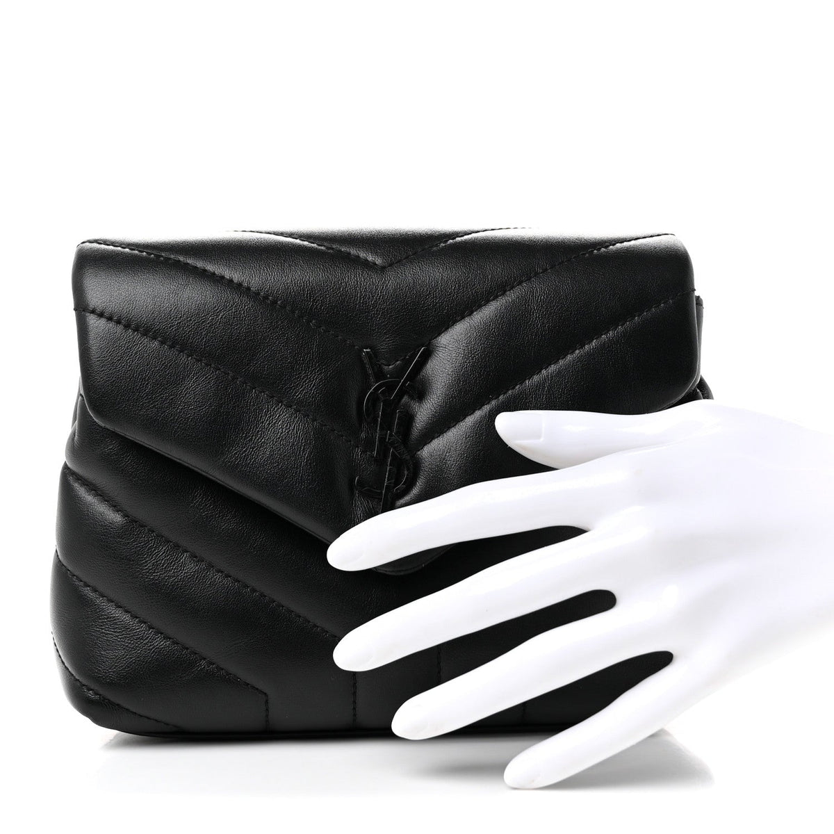Calfskin Y Quilted Monogram Monochrome Toy Loulou Crossbody Bag Black