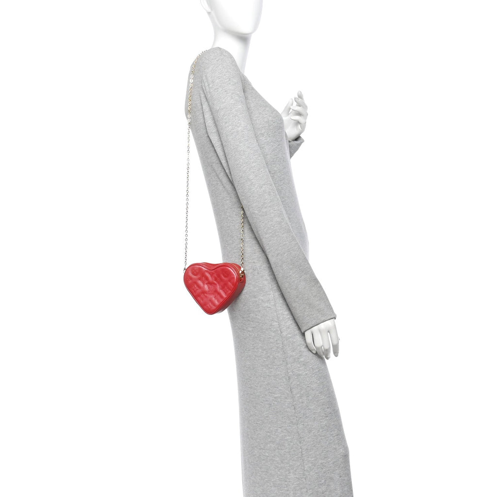 Lambskin Embossed Monogram Fall In Love Sac Coeur Heart Chain Bag Lipstick Red
