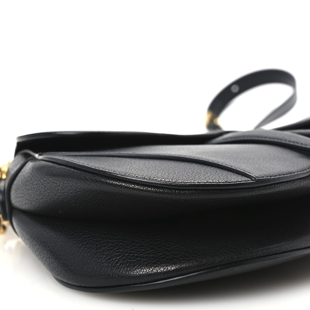 Shiny Goatskin Saddle Bag With Strap Black