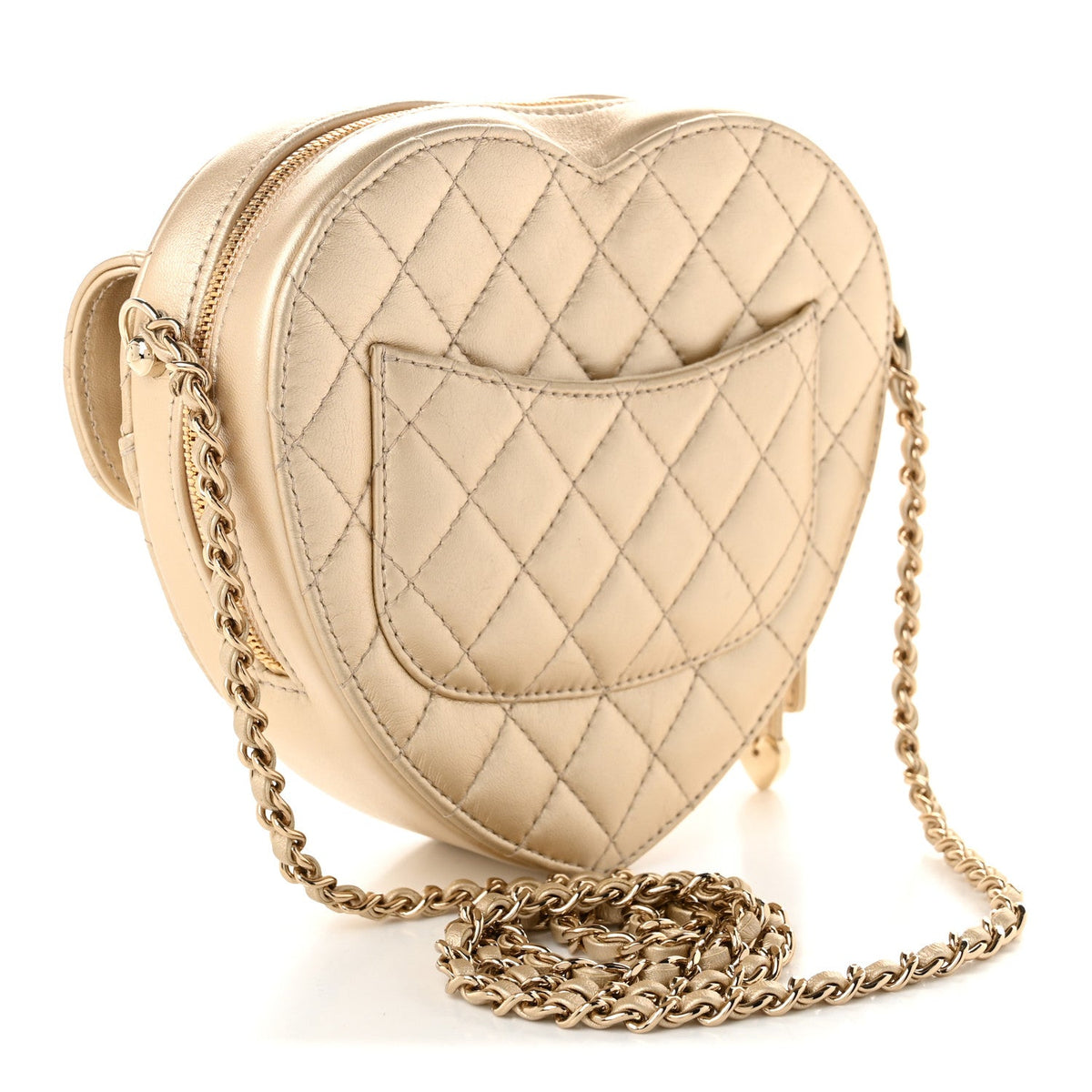 Metallic Lambskin Quilted CC In Love Heart Bag Gold