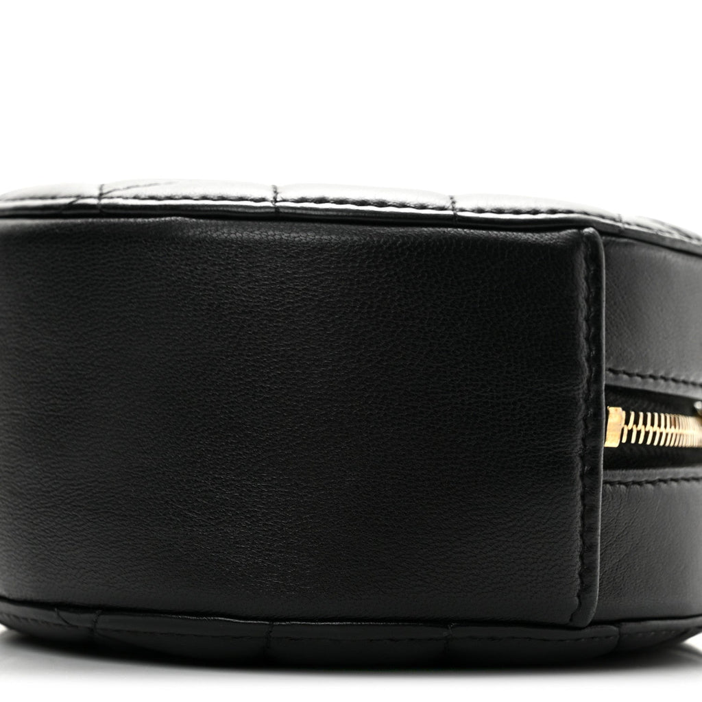Lambskin Quilted Zirconium Round Clutch With Chain Black