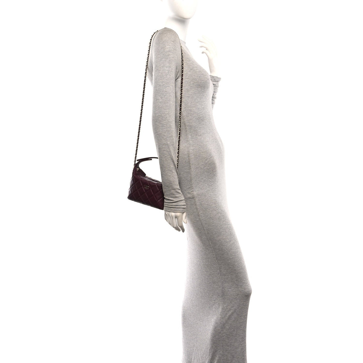 Lambskin Quilted Hobo Clutch With Chain Dark Burgundy