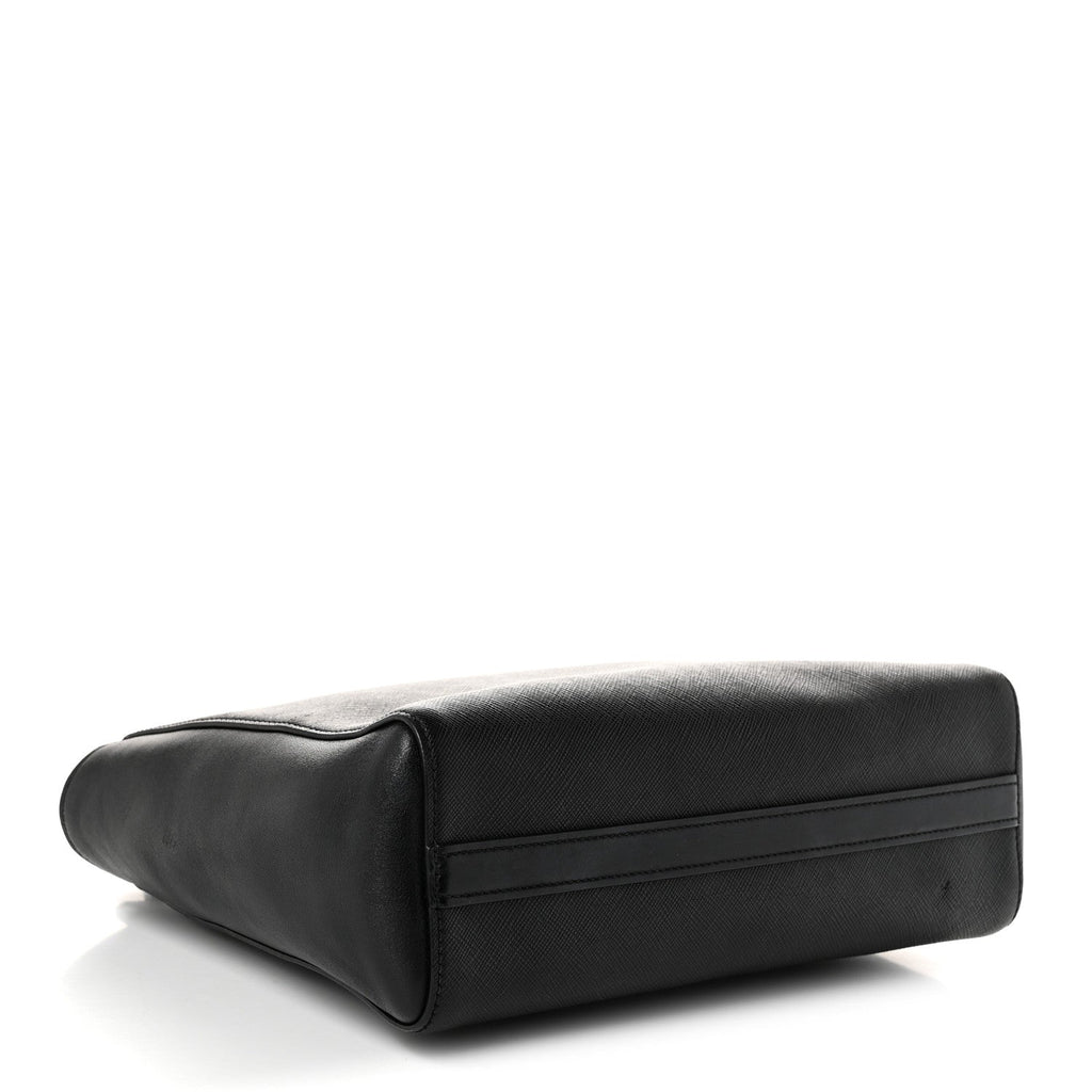 Saffiano Soft Calfskin Small Zippered Tote Black
