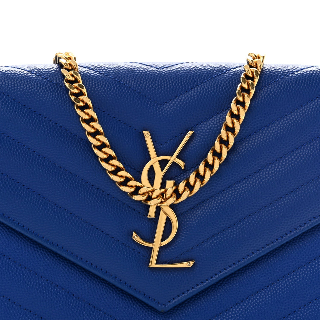 Grain De Poudre Matelasse Chevron Monogram Chain Wallet Blue Majorelle