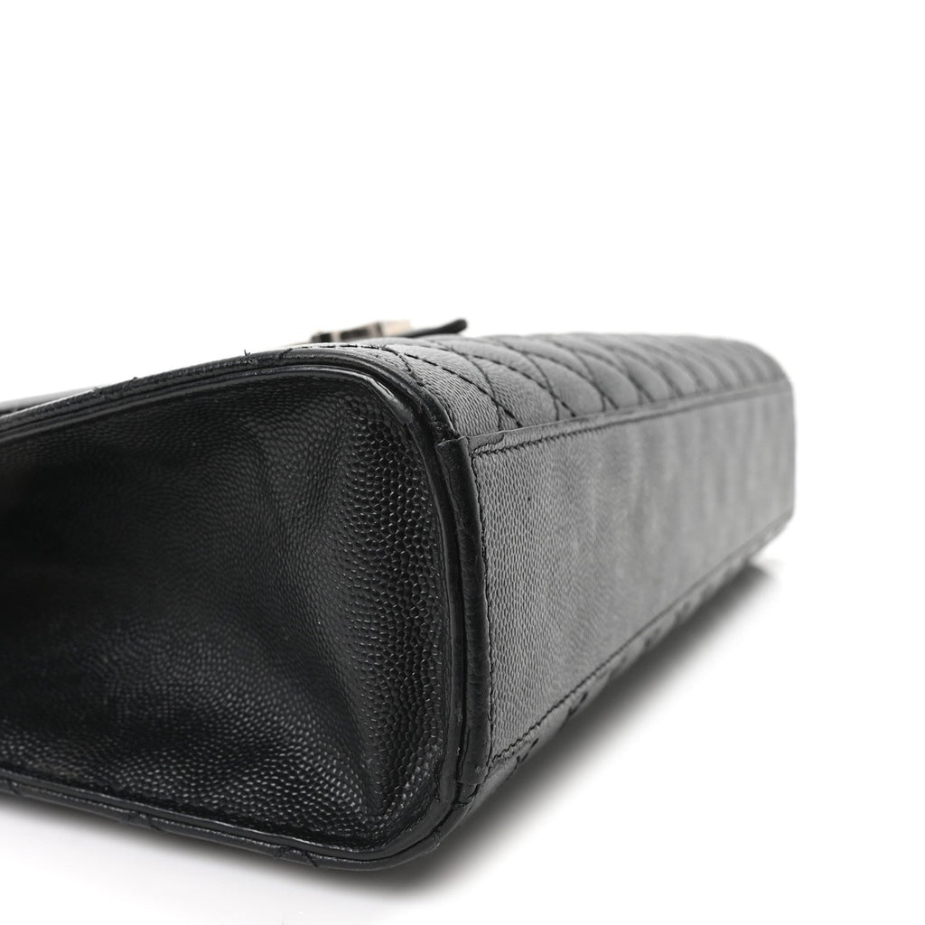 Grain De Poudre Textured Mixed Matelasse Large Triquilt Monogram Satchel Black