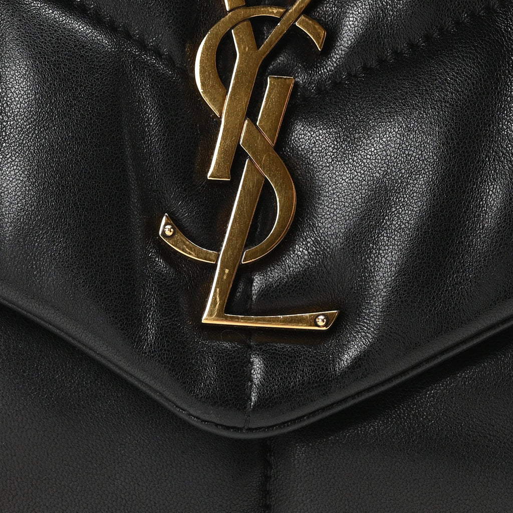 Lambskin Quilted Small Loulou Puffer Monogram Chain Satchel Black