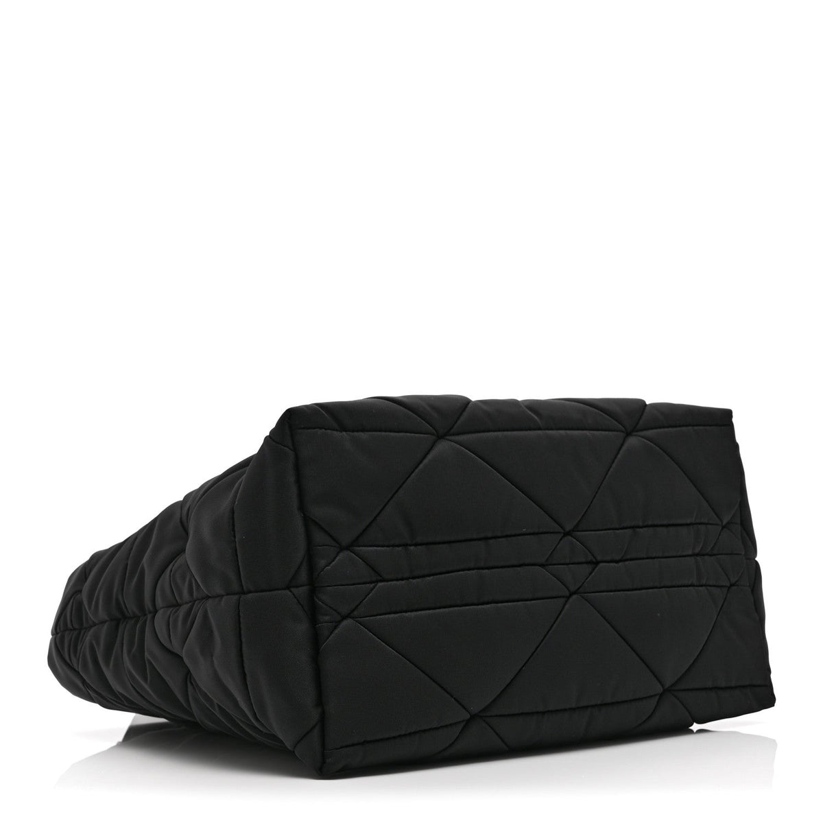 Re-Nylon Nappa Triangle Quilted Padded Small Double Handled Zip Tote Black