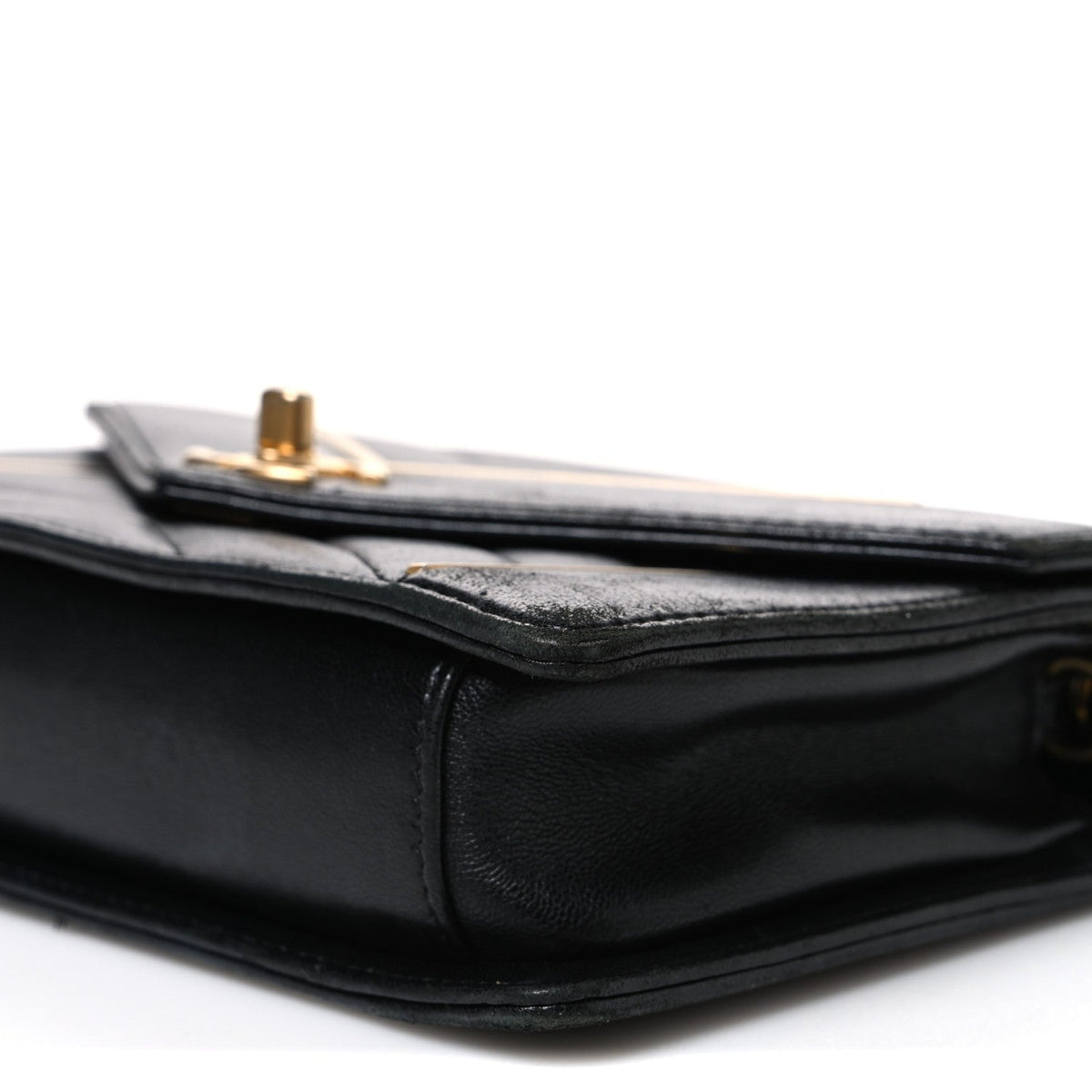 Lambskin Reversed Chevron Quilted Flap Black