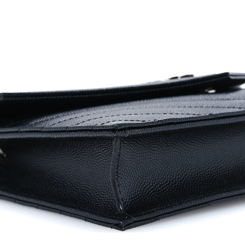 Grain De Poudre Matelasse Chevron Monogram Envelope Chain Wallet Black