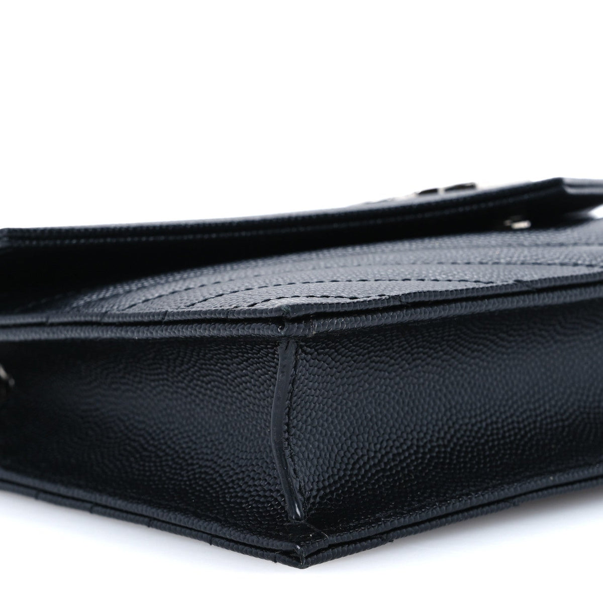 Grain De Poudre Matelasse Chevron Monogram Envelope Chain Wallet Black